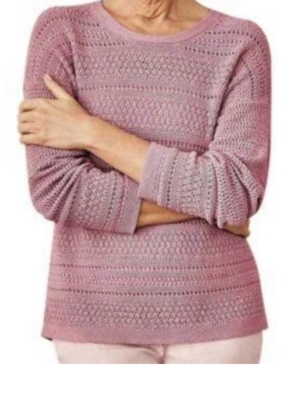 NWT J. Jill Open-Knit Crewneck Sweater in Dusty Pink Size Medium